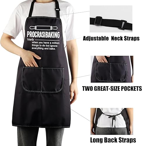 Miniatura 7 de CENWA Procrastibaking - Delantal de significado para hornear, con bolsillos, para cocinar, cocina, regalo