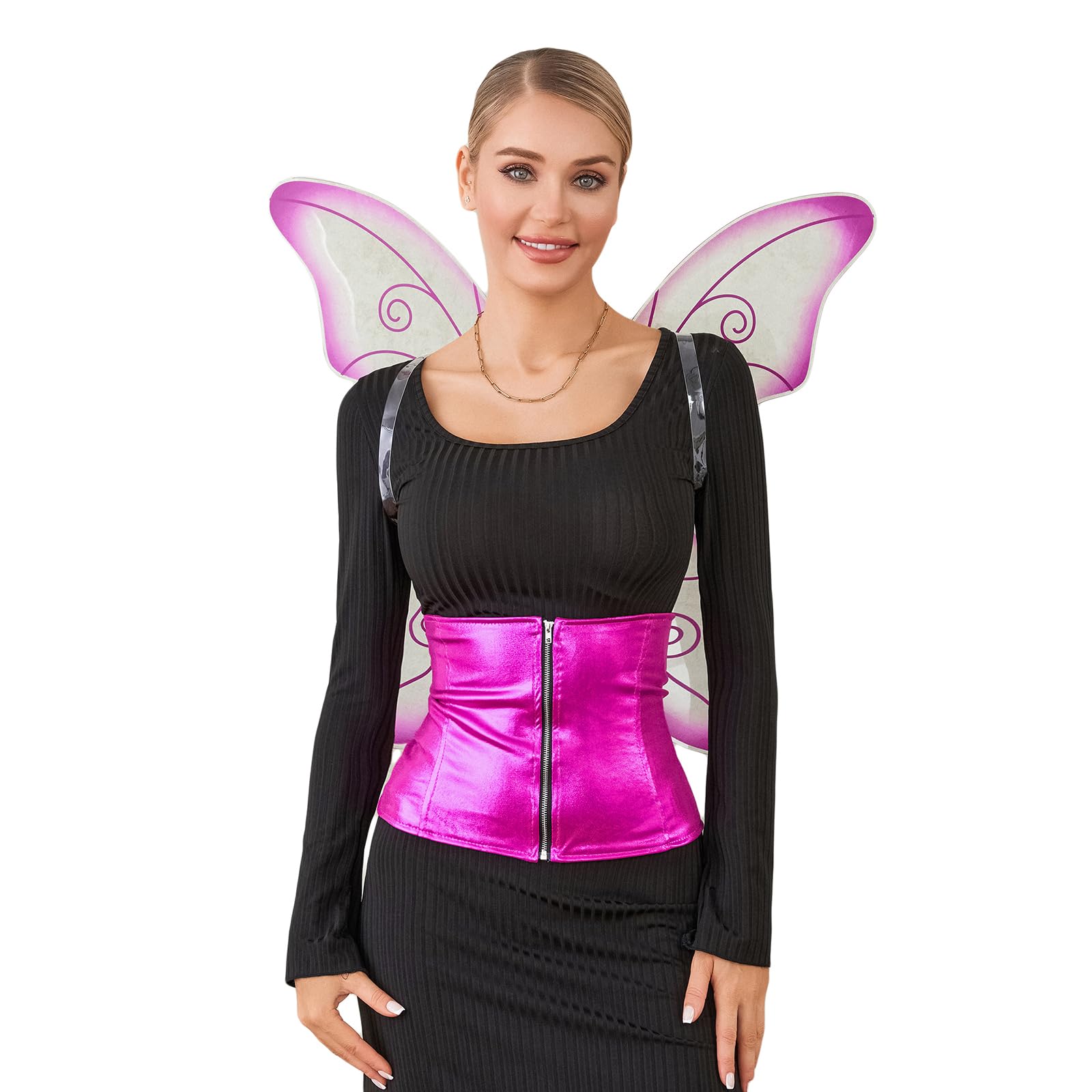 HzDazrl Women Sexy Fairy Halloween Costumes Rave Outfit Set Princess Dress Top Skirt Wings Cosplay Festival Clothes Sets (Wings Corset 2pcs Set Pink, M)