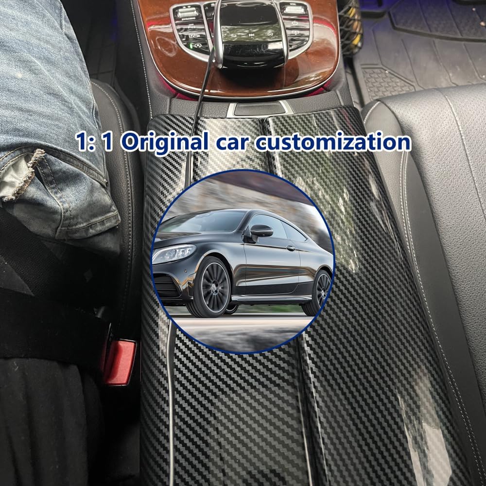 Center Armrest Box Cover Console Box Protect Cover Compatible with Mercedes Benz C Class W205 2015-2021 C180 C200 C250 C300 C350e,GLC X253 2015-2022 GLC250 GLC300 GLC350e Carbon Fiber