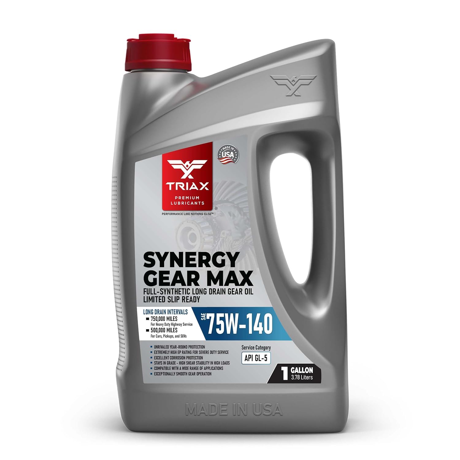 TRIAX Synergy Gear MAX 75W-140 GL-5, PAO Synthetic Long-Drain Axle, Differential Extreme Pressure Oil, Limited Slip Ready, 750,000 Mile Rating on Highway (1 Gal)