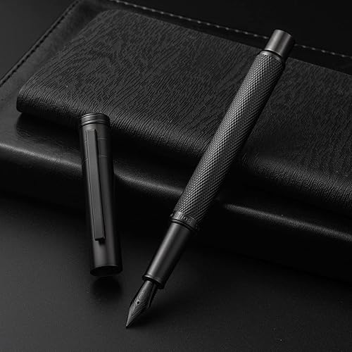 Miniatura 3 de Hongdian Black Forest - Pluma estilográfica de punta media, diseño clásico con convertidor y estuche de metal Negro -,Azul,Latón,Fibra de