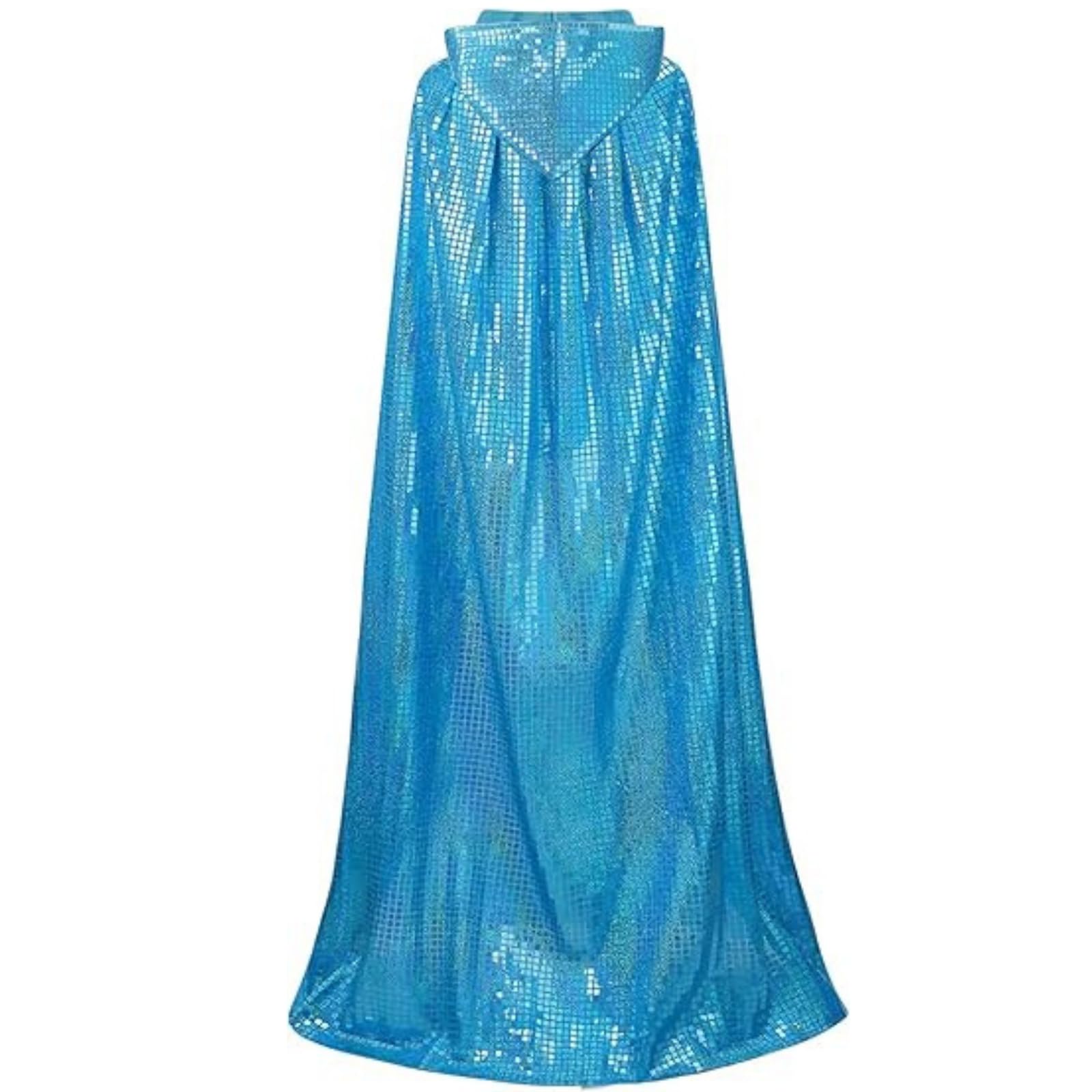 RRCBMD Adult Unisex Full Length Hooded Cloak Large Grid Blue Sparkle Shiny Cape with Hood Women Men Halloween Mardi Gras Wizard Cosplay Costume 47.2Inch - Image 2