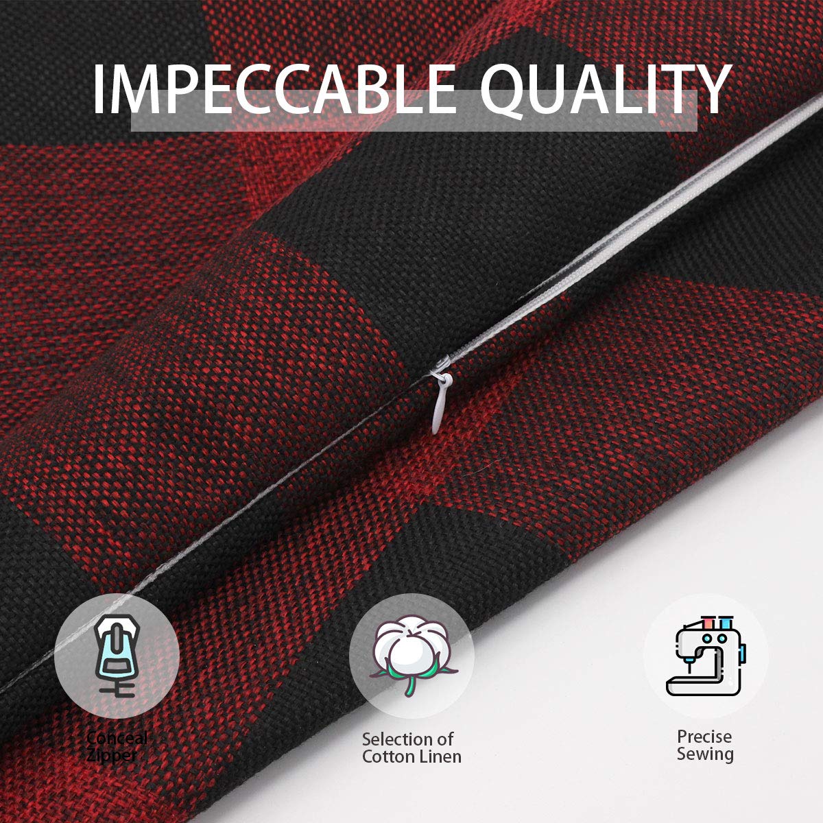 ORANIFUL Fodere Cuscini Set da 2 Copricuscini Divano Tartan Quadrati Decorativi in Lino per Letto Décor Casa Auto 30x50 cm (Bordeaux&Nero, 2 Pezzi)