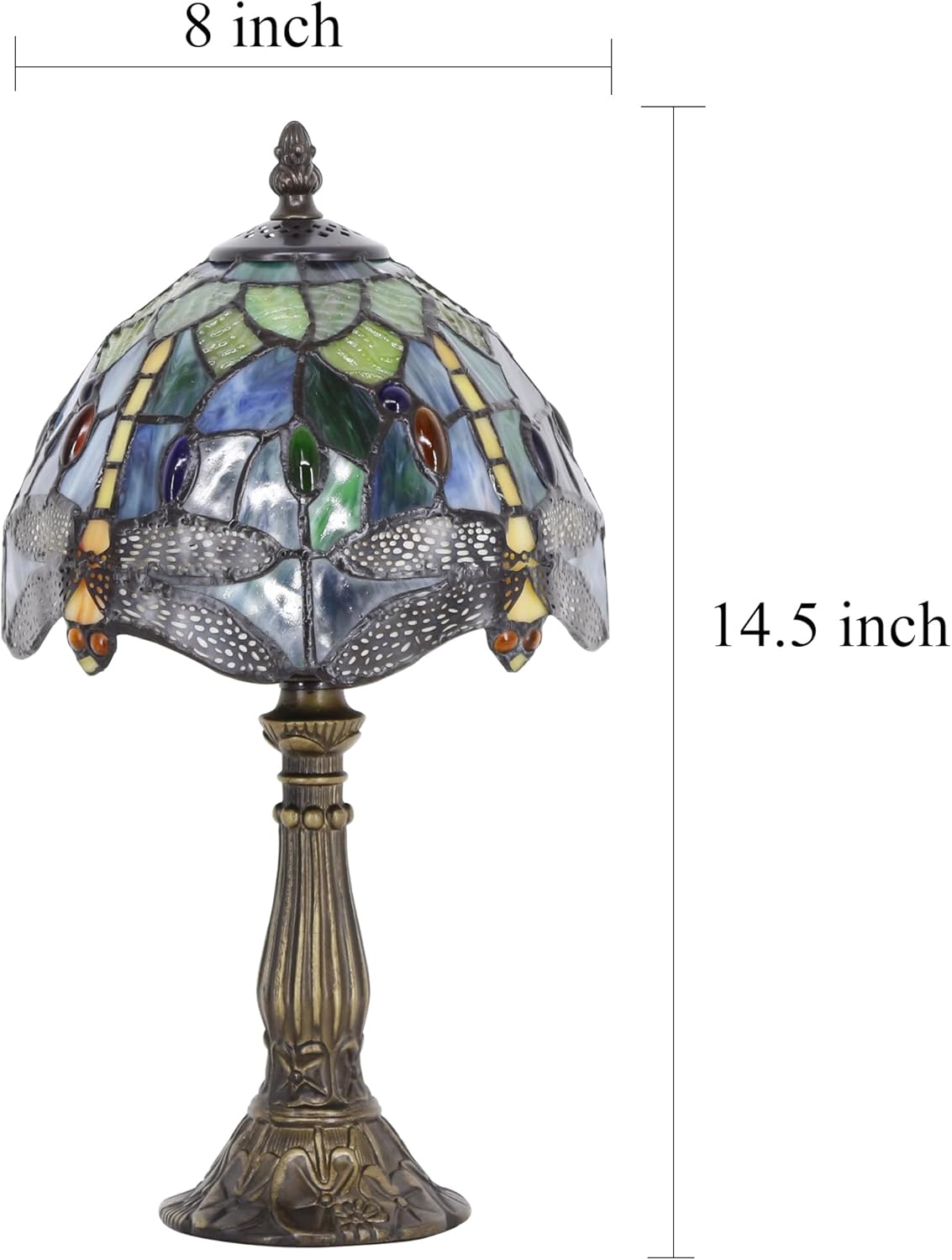 Small Tiffany Lamp Stained Glass Desk Lamp Vintage Tiffany Bedside Table Lamp for Home Living Room Bedroom Nightstand 8X15 Inch (Brown Yellow Dragonfly)