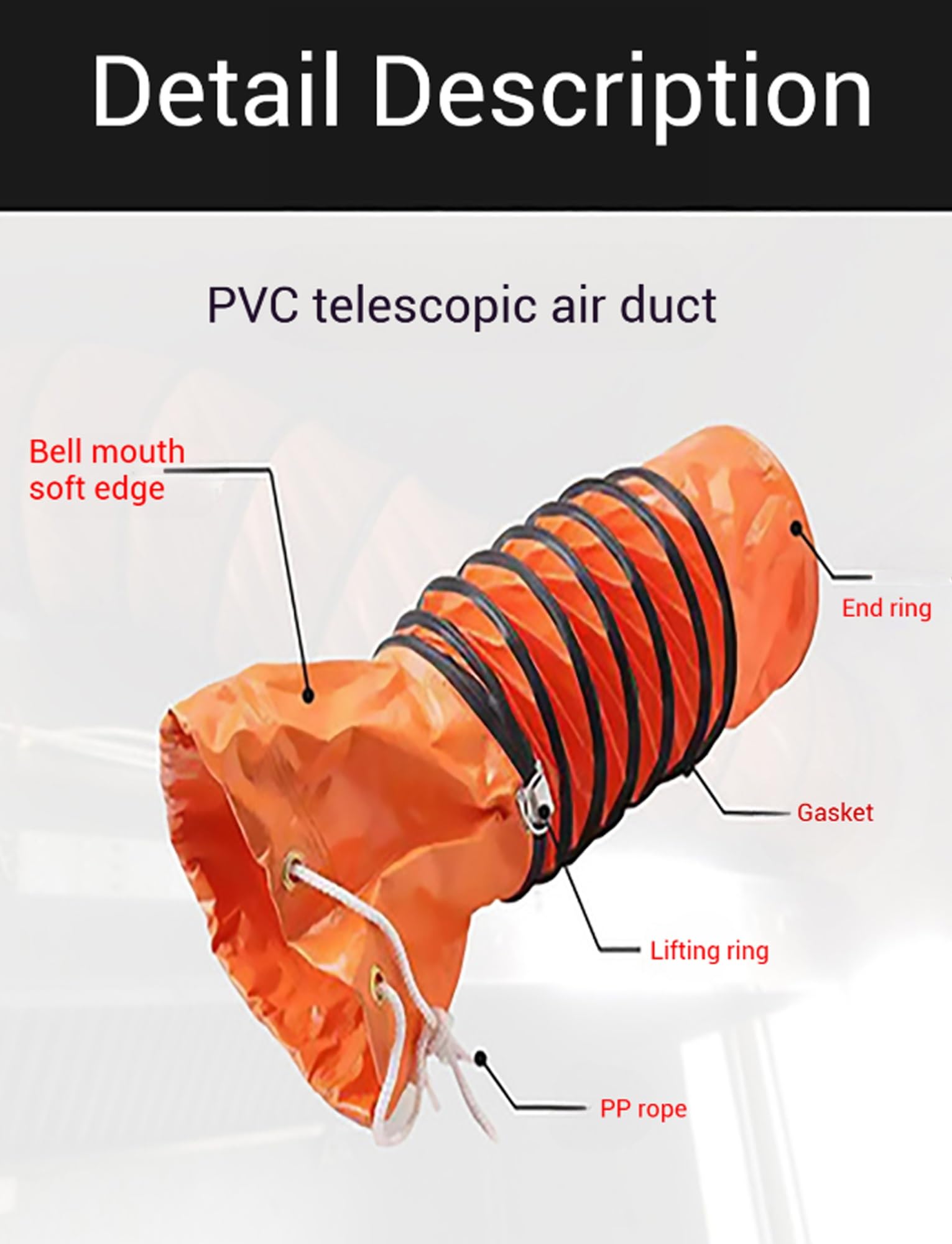 Manguera Flexible de PVC, ignífuga e Impermeable, diámetro de conducto de 150 mm a 600 mm, Manguera de conducto de ventilación para calefacción, refrigeración y ventilación.