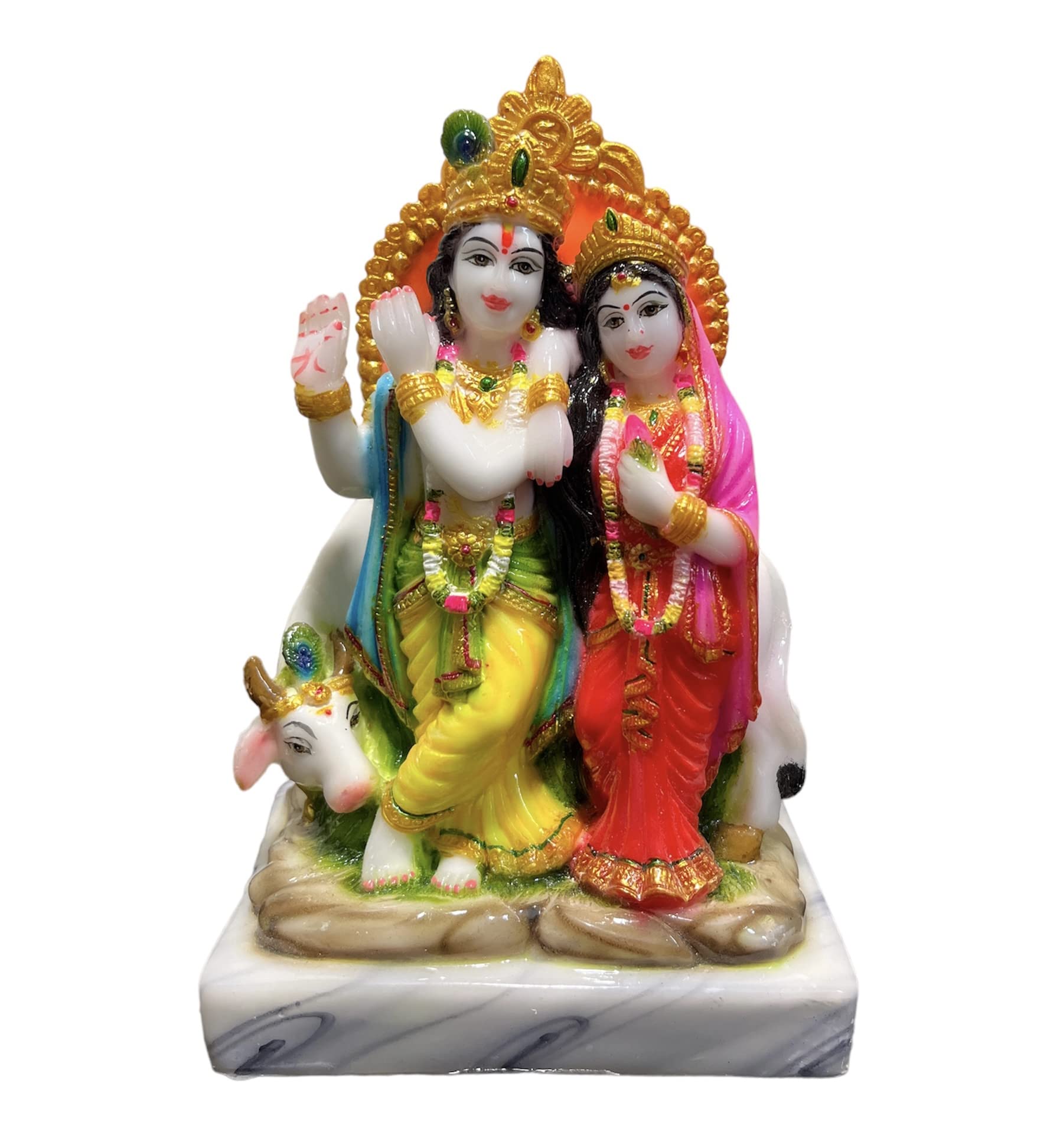 Home Décor Marble Lovely Couple Radha Krishna Idol Sculpture Statue Figurine Decorative Showpiece for Janmashtami Home Decoration Temple and Gift - 7 Inch