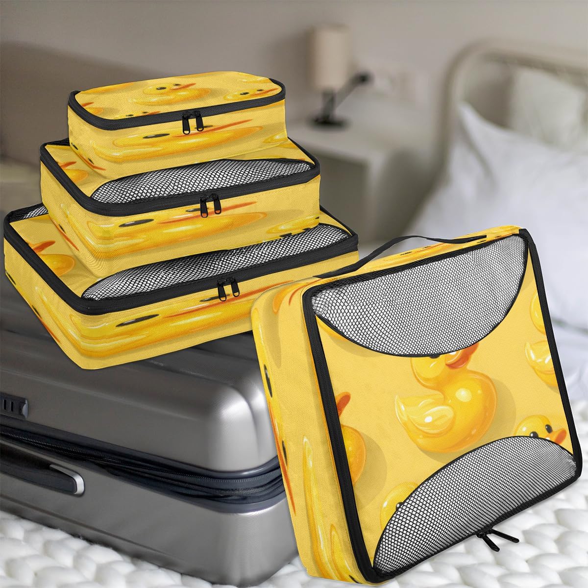 Cute Ducks 4 Set Packing Cubes Packing Cubes for Women Lightweight Travel Essential Bag Clothes Carry on Suitcase Bags for Accessories Essentials