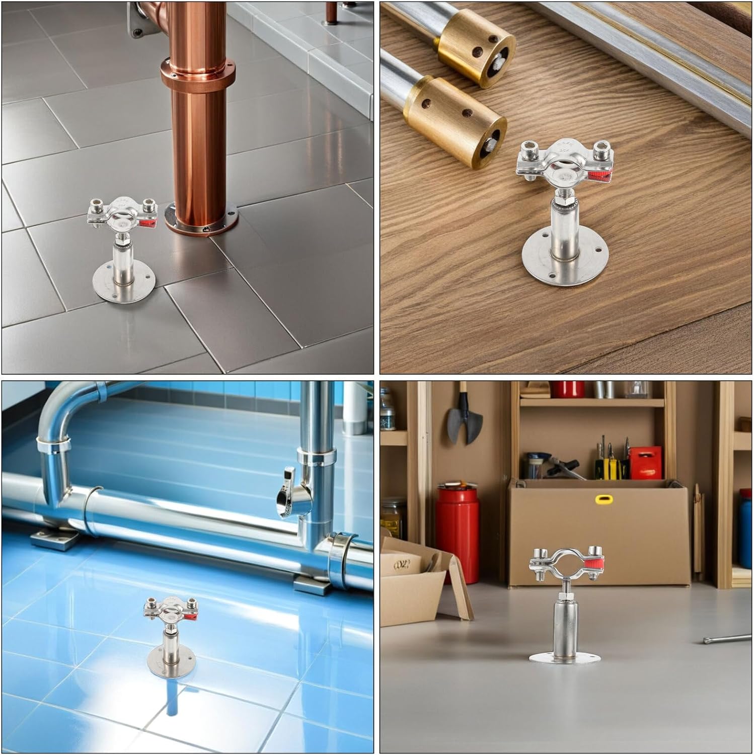 2pcs 304 Stainless Steel Pipe Support Bracket Adjustable Wall and Ceiling Mount Clamp for Water Pipes 50-95mm Heavy-duty Hose Clamps Plumbing Fixing