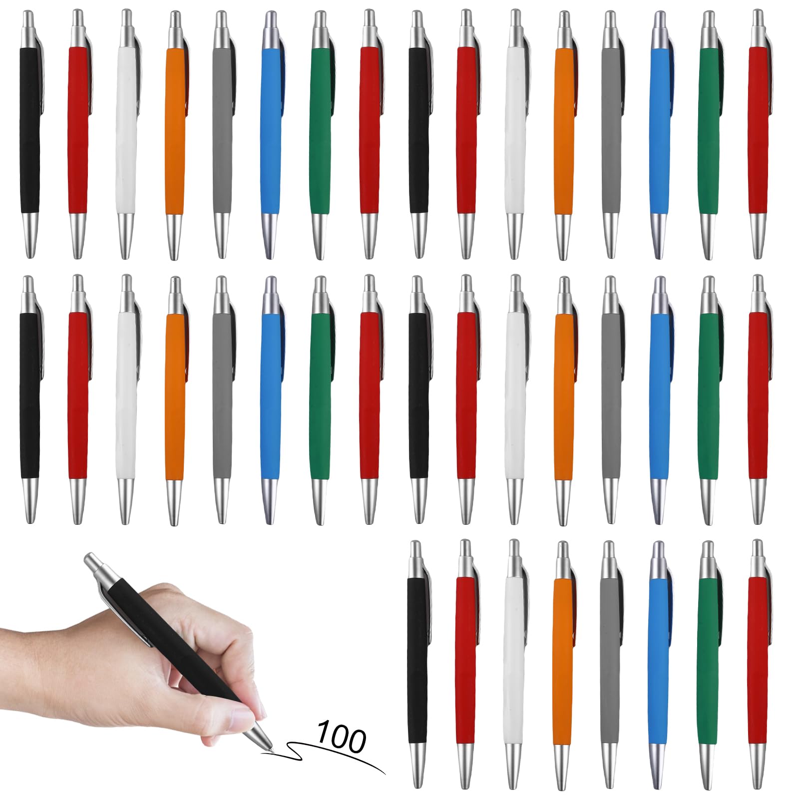 GBKDQQ 100 penne a sfera ergonomiche, a pressione, antiscivolo, per ufficio e casa, inchiostro nero, alloggiamento colorato, colore casuale