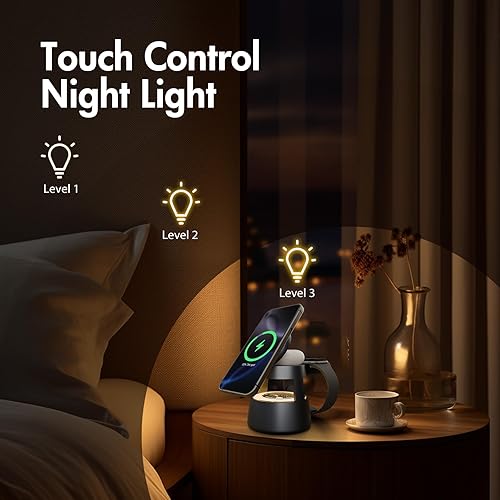 Miniatura 5 de Estación de carga inalámbrica para Magsafe soporte de carga rápida 4 en 1 de 15 W con luz de hongo para iPhone 17 16 15 14 13 12 Pro Max - para