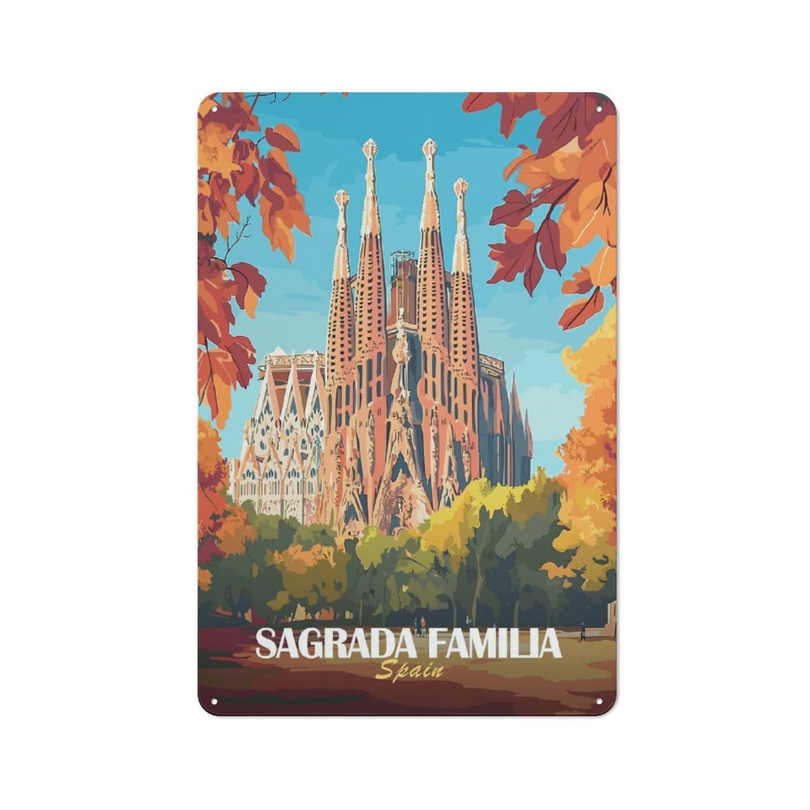 Junmoney Style-13 Outdoor Room Shed Metal Sign 30X20cm Featuring Sagrada Familia Barcelona, Utility Space Decor For Patio Bar, Workshop, Shed Or Kitchen