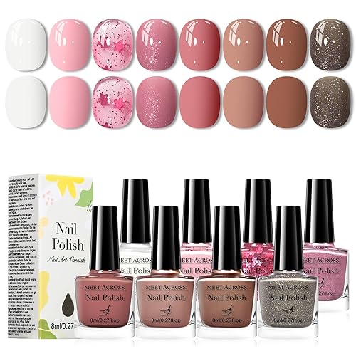 MEET ACROSS Nude Pink Nail Polish Set, 8 Colors Baby