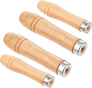 4Pcs Metal Handles for Wood, Wooden File Sets, Wooden File Handle with Strong Metal Collars, 2Pcs Large Wood Handle for 10"-12" Files, 2Pcs Medium Woodenhandle for 6"- 8" Files