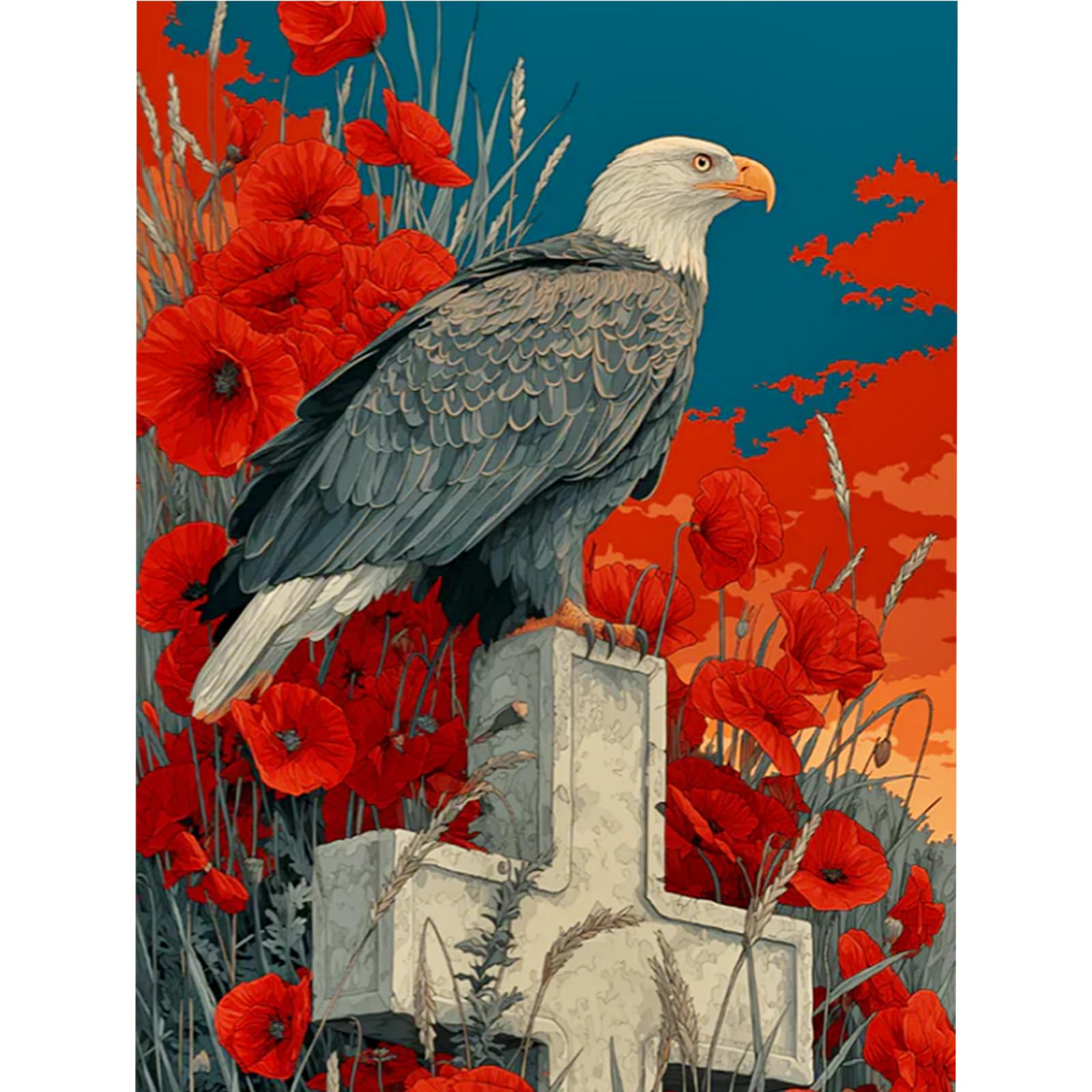 Eagle of Remembrance DIY Paint By Numbers Kit on Canvas 11.81x15.75inch Without Frame Paint by Numbers Kits Drawing Paintwork Canvas Oil Painting Number Painting for Beginners Adults Gift