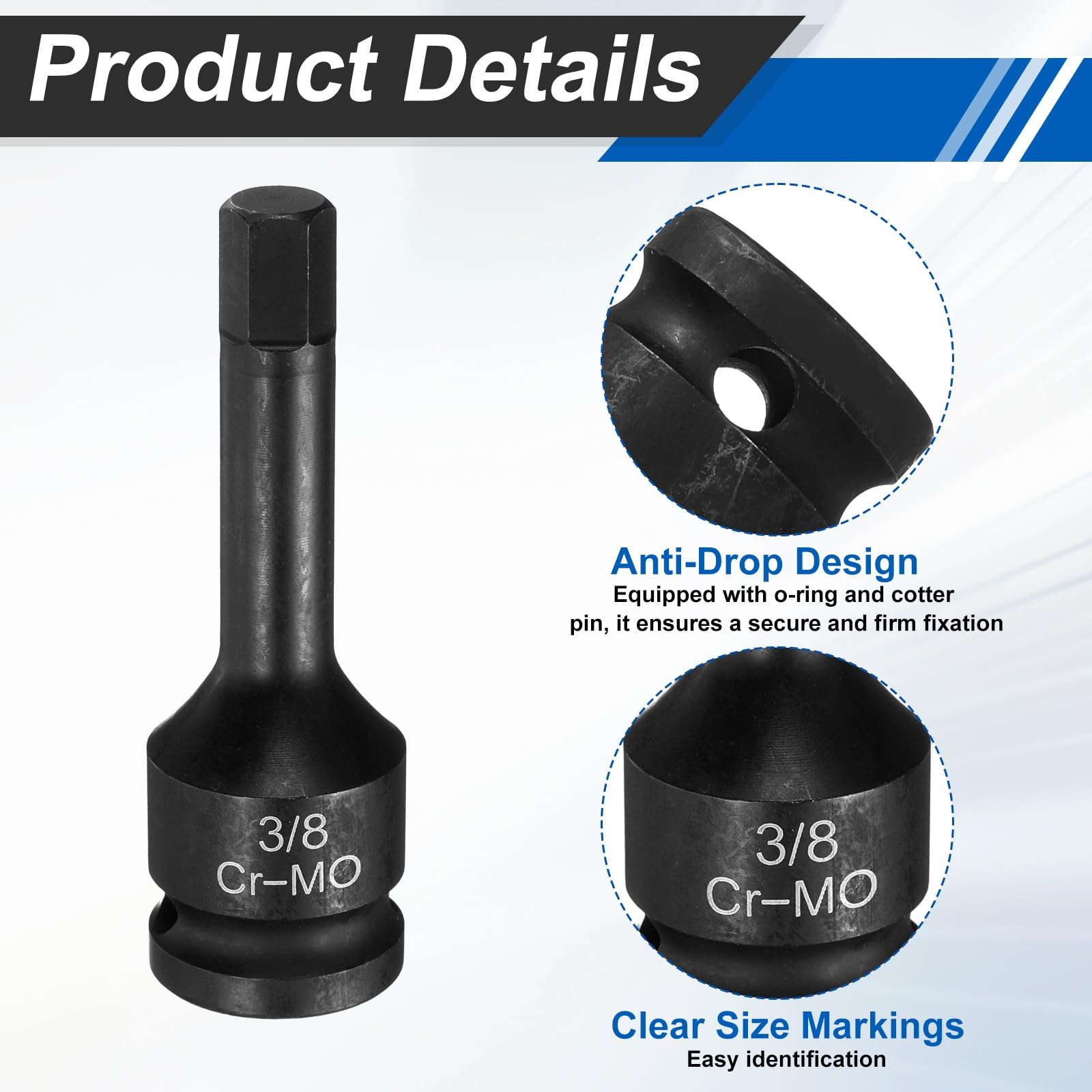 sourcing map Set di chiavi a bussola esagonali da 1/2" da 1/4,9/32,5/16,3/8,7/16,1/2,9/16,5/8,11/16,3/4 pollici SAE CR-MO in acciaio a 6 punte con perno per adattatore driver trapano elettrico