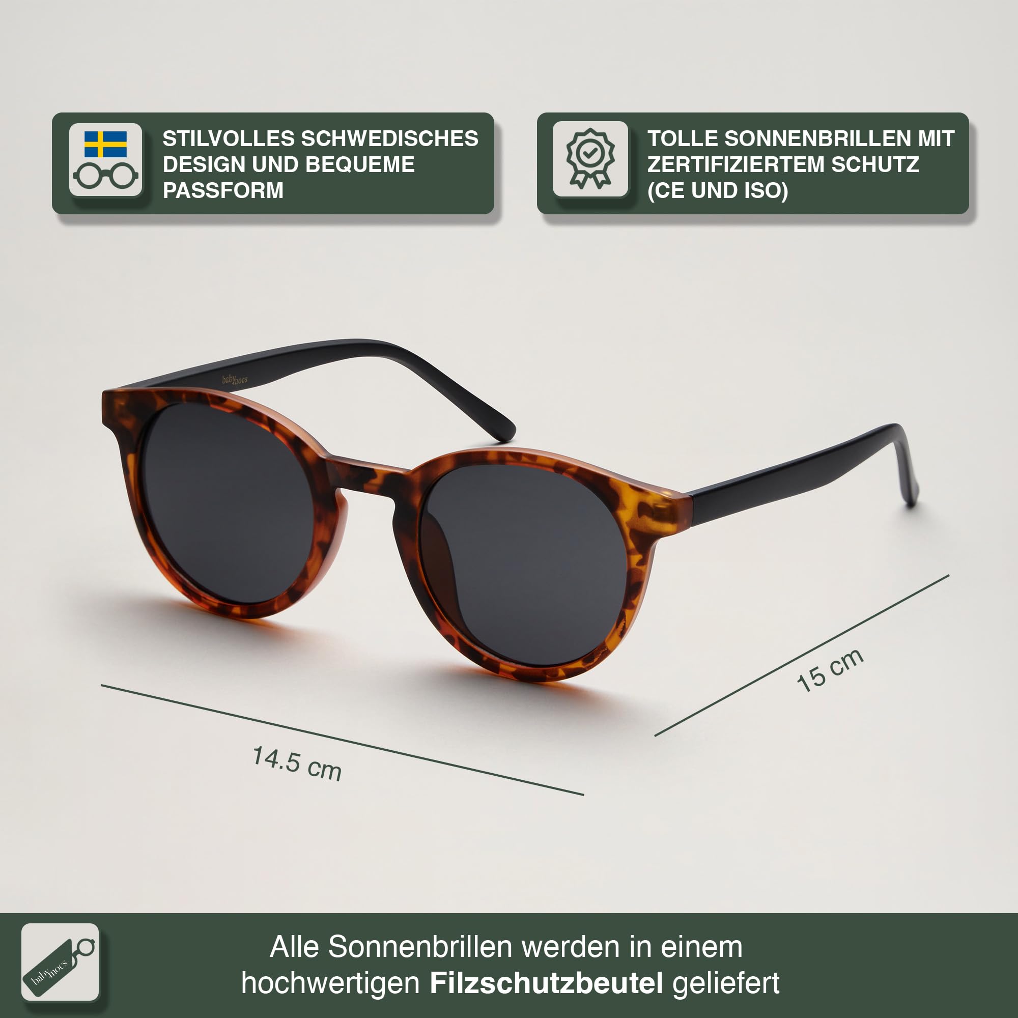 BABYMOCS Klassische Unisex Sonnenbrille Damen & Herren | UV-Schutz | Klassische Form | Aus recyceltem, BPA-freiem Kunststoff | Handgefertigt mit einzigartigem Muster | Schwedisches Design