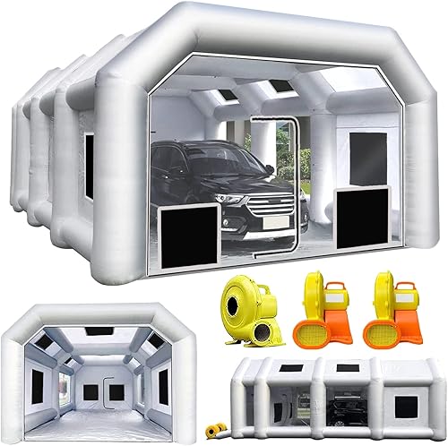 Miniatura 7 de Cabina de pintura inflable de 21.5 x 13 x 9 pies con múltiples filtros y tres sopladores, cabina de pulverización portátil para piezas de