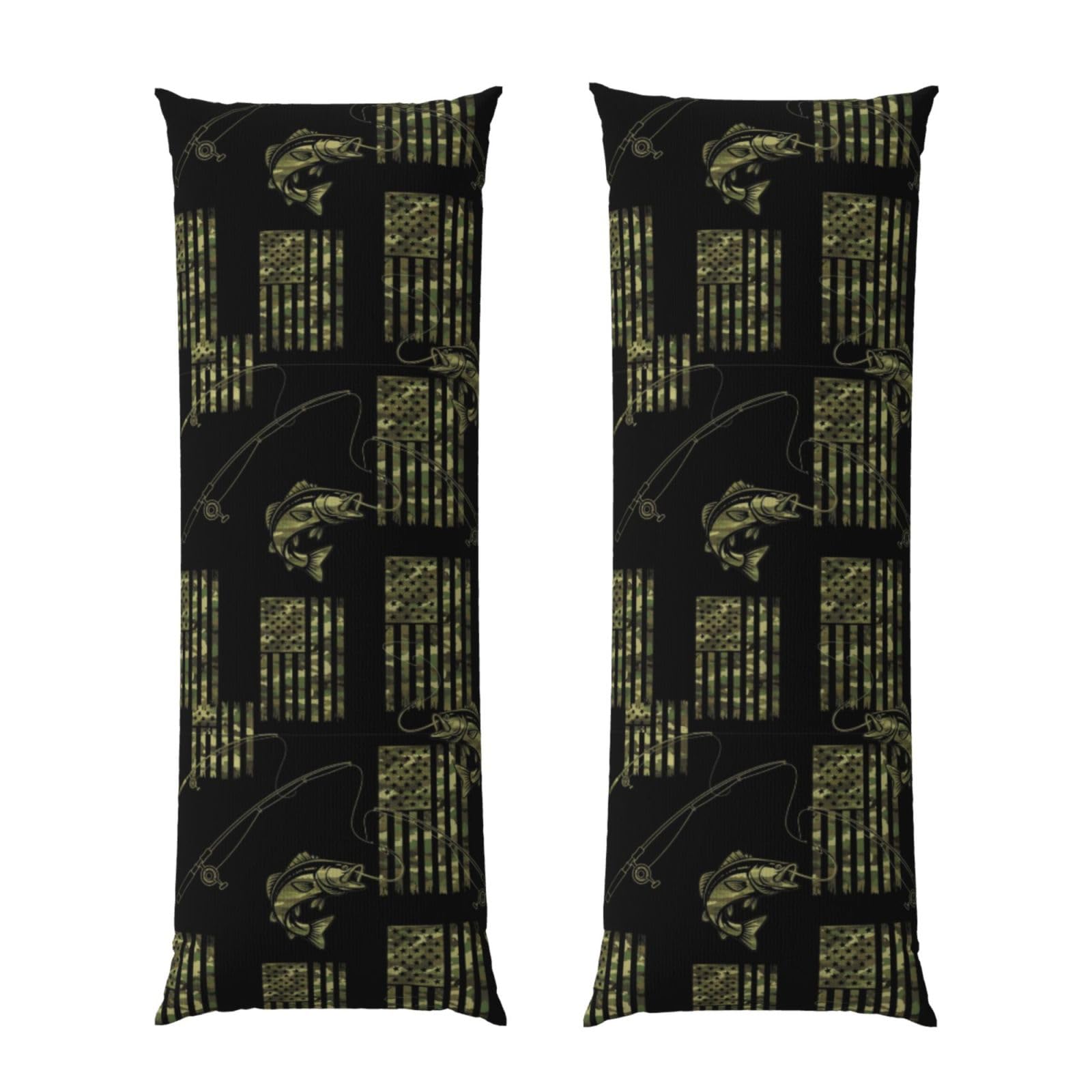 Long Pillowcase 20x60 Inch, Bass Fishing Camo Camouflage American Flag Hunting Black, Ultra Soft Body Pillow Cover with Hidden Zipper, Wrinkle Resistant Fabric for Bed Couch Home Decoration