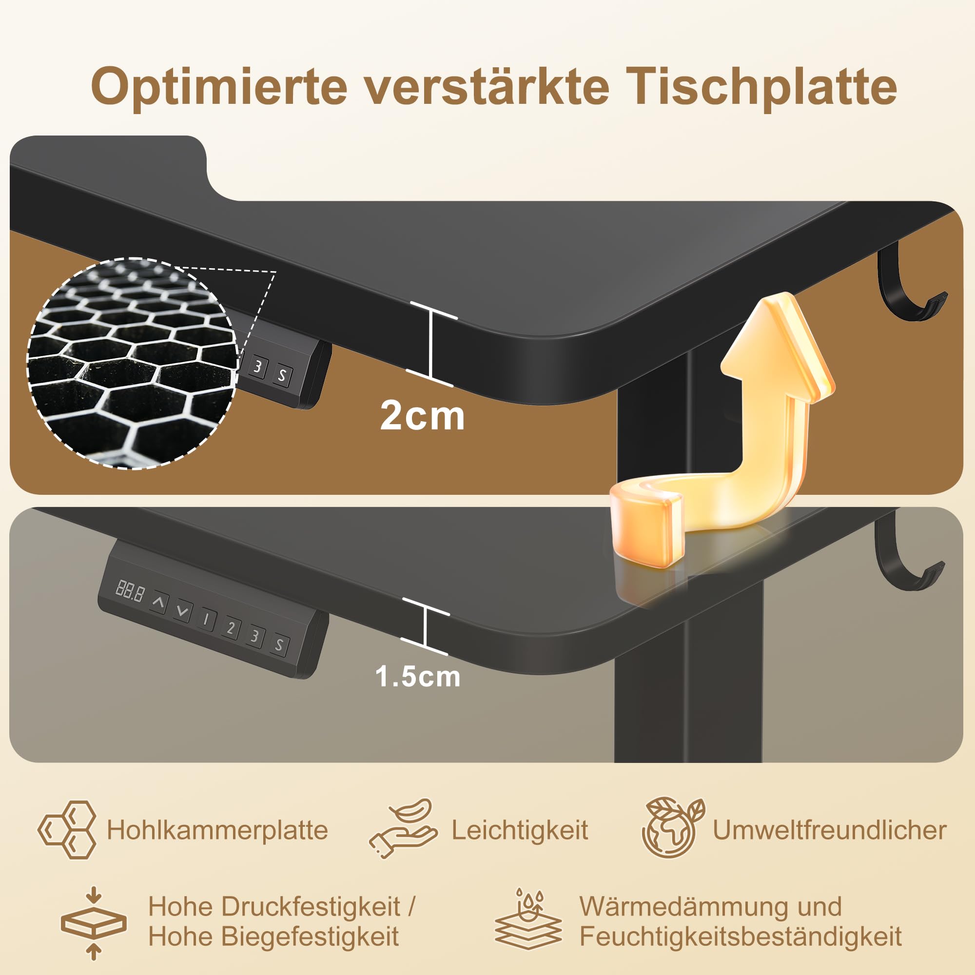 TRIUMPHKEY L-förmig Höhenverstellbarer Schreibtisch Elektrisch mit 3 Memory-Steuerung, 160 x 140cm Eckschreibtisch mit Kabelmanagement und Haken, Ergonomischer Computertisch Schwarz