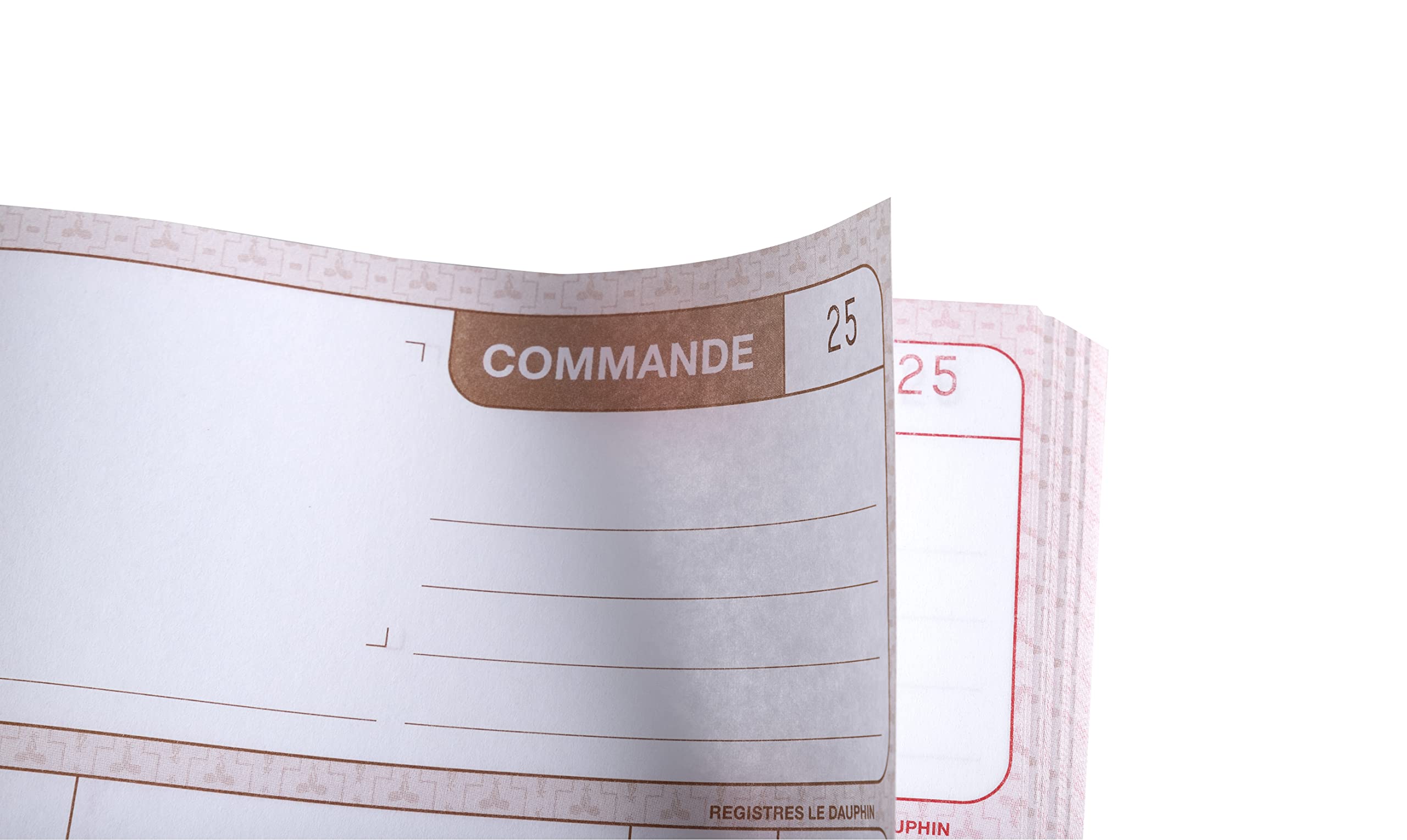 Le Dauphin - Réf. 1182D - Lot de 5 manifolds COMMANDES - papier autocopiant - duplicata (1original et 1 copie) - 50 feuilles - format 21 x 14,8 cm - couverture vernie