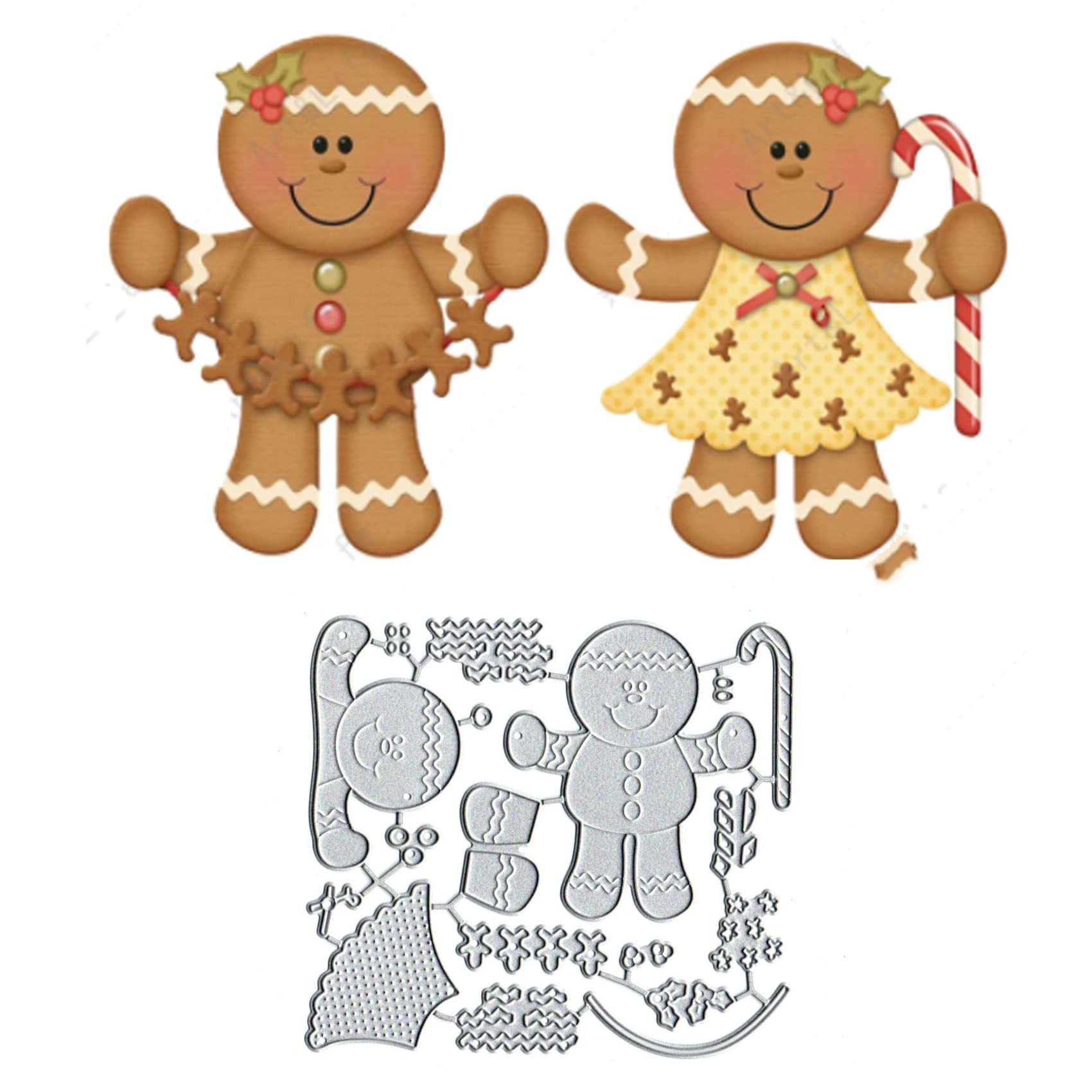 Yeyert Gingerbread Man Christmas Metal Die Cuts for Card Making, Bow Flower Leaf Card Cutting Dies, 4.13x3.74in, Silver