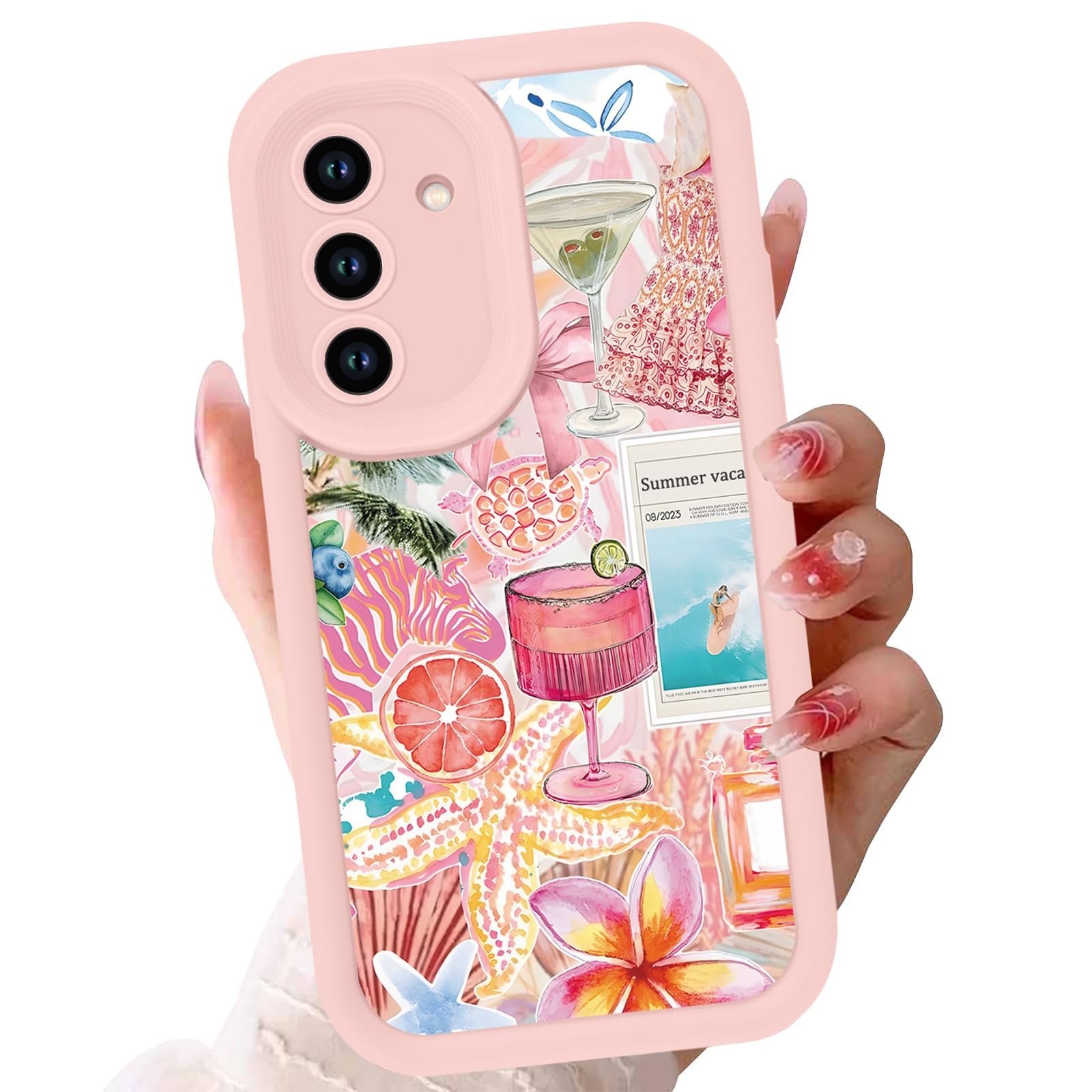 Zrutru Preppy Pink Summer Collage Phone Case for Samsung Galaxy A16 5G Trendy Girly Phone Cover Shockproof Soft Silicone TPU Slim Phone Funda for