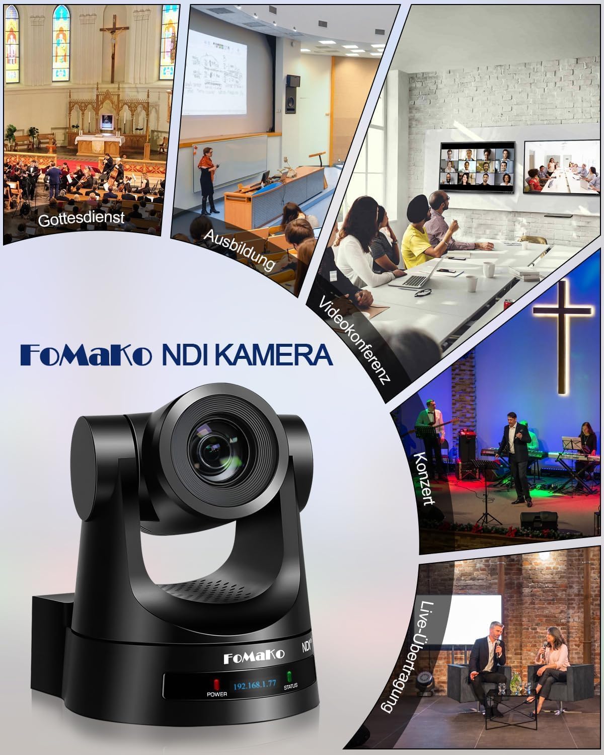 FoMaKo NDI HX3 PTZ Kamera Set, 20x Optischer Zoom KI-Auto-Tracking, mit 3G-SDI/HDMI/USB3.0/LAN(PoE), für YoTube vMix OBS Live Streaming, mit 1*KN20A Pro NDI Kamera +1* NDI PTZ Controller (BN201)