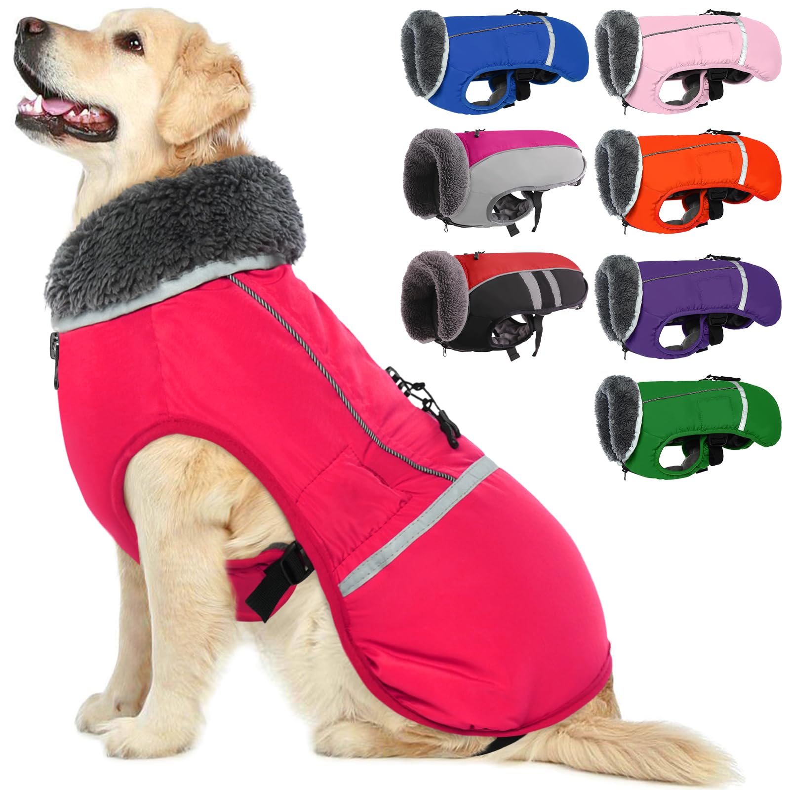 QBLEEV Abrigo cálido para perro, chaqueta reflectante para perro, abrigo de invierno impermeable para perro, ropa de cuello alto para clima frío, traje de nieve para perro, chaleco de Navidad para