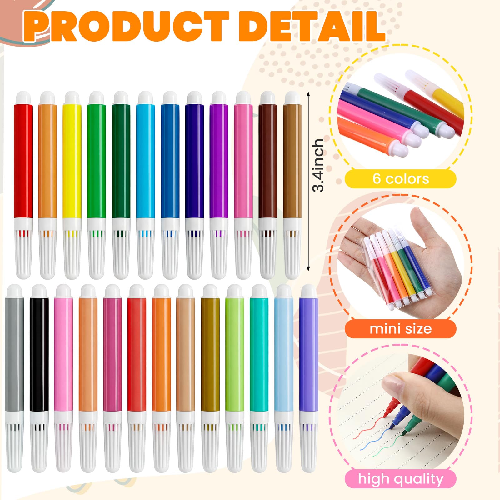 Watersay Mini-Marker, Großpackung, farbige Stifte, 8,6 cm, lebendige Farben, tragbar, kurz, farbige Marker, sortiert, mehrfarbig, Aquarell-Marker für Erwachsene, Bürobedarf (25 Farben)