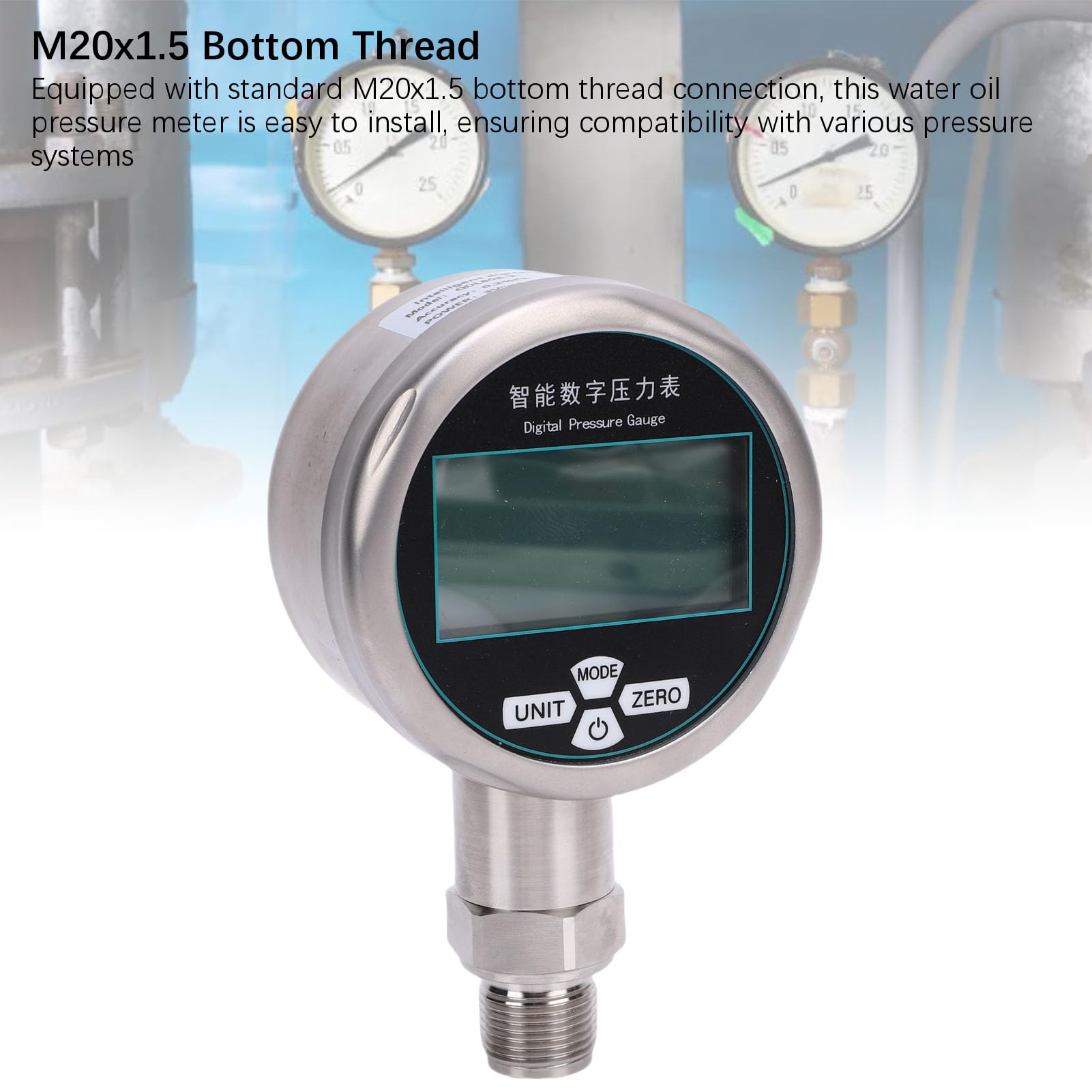 Misuratore di Pressione con Display Digitale, Tester di Pressione Elettronico Accurato per Acqua Olio Gas Liquido Gamma 0-1MPa 7 Unità