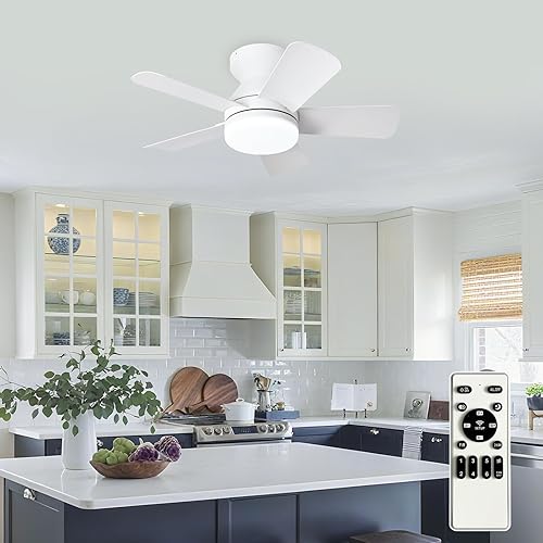 Miniatura 48 de Depuley Ventilador de techo moderno con luz: ventiladores pequeños blancos de 42 pulgadas para dormitorio interior y exterior - Ventiladores de