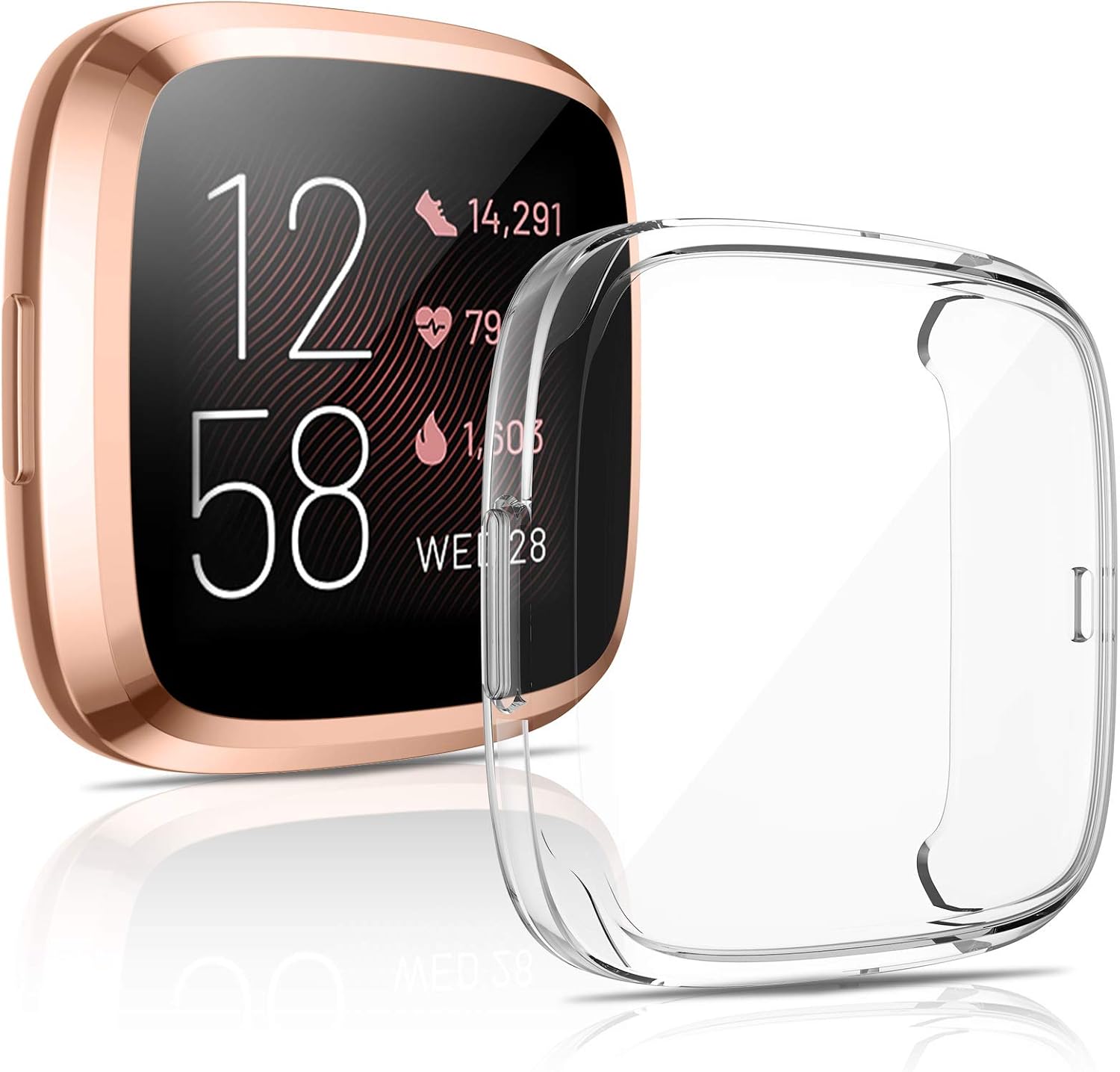 CAVN 2 Packs Case Compatible with Fitbit Versa 2 Screen Protector, Full Coverage Soft TPU Protective Screen Cover Saver Bumper Frame Accessories for Versa 2 Smartwatch Only (Clear/Rose Gold)