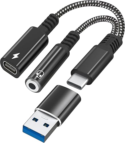 Miniatura 7 de Adaptador USB C a auriculares y cargador de 0.138 in, puerto de carga USB C PD 3.0 2 en 1 a conector de audio auxiliar y cable de carga rápida