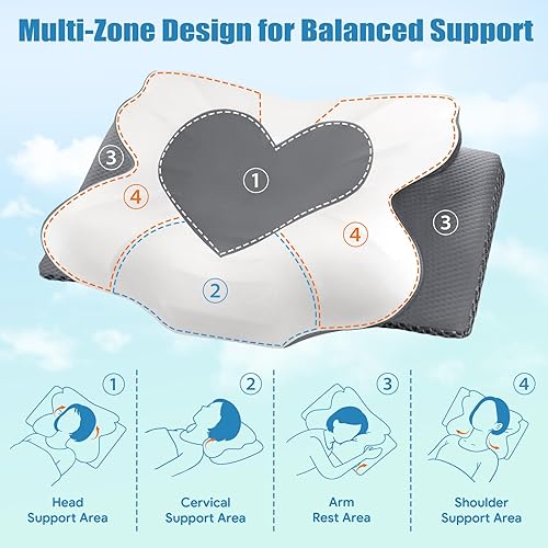 Miniatura 3 de Almohada cervical cervical para dormir, almohada de espuma viscoelástica para apoyo del cuello, almohada ergonómica para aliviar el dolor, almohada