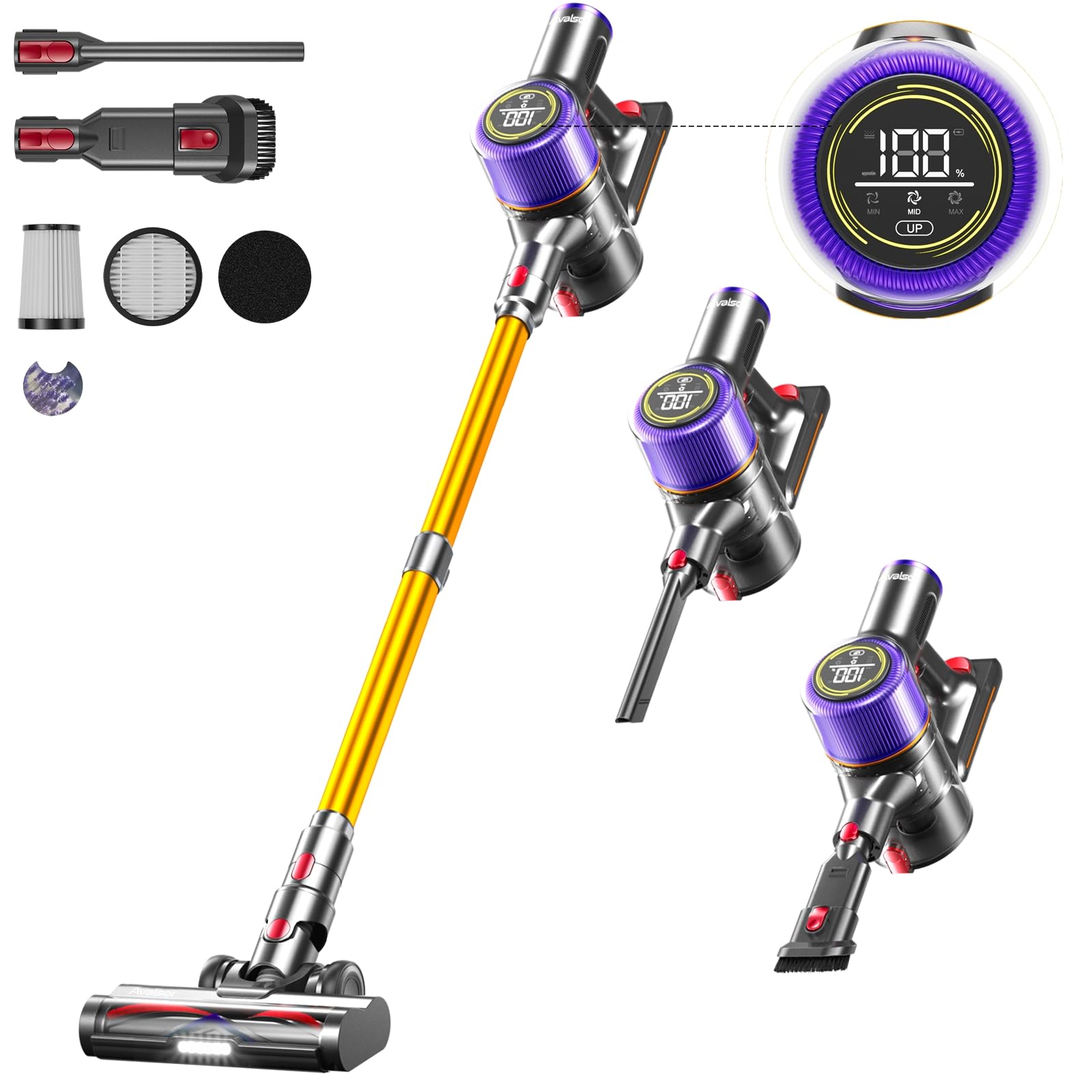 Avalsor 550W/45Kpa Aspirateur Balai sans Fil,70 Mins Aspirateur Sans
