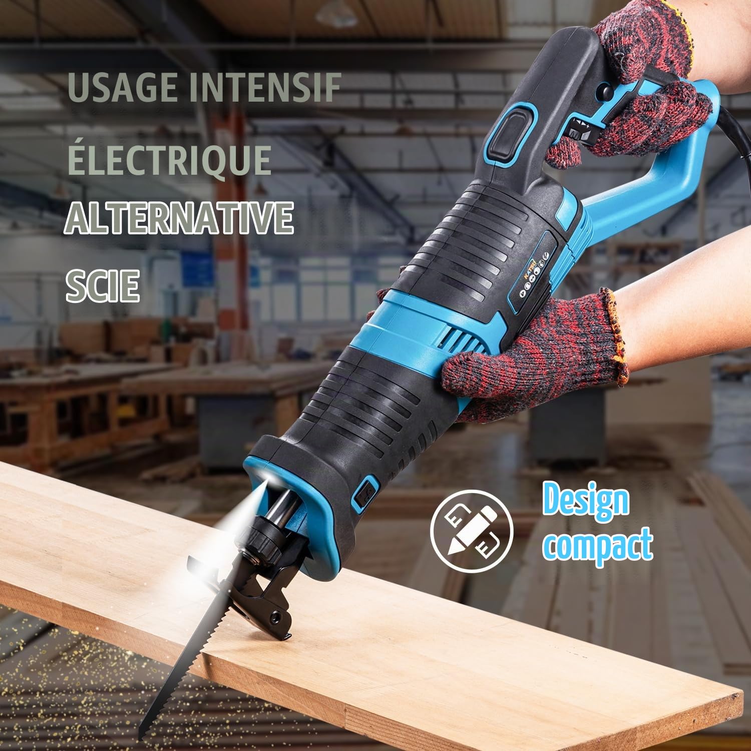 KATSU Tools Scie sabre électrique filaire 900 W, course de 22 mm, 2 800 coups/min, vitesse variable, changement de lame sans outil, pour la découpe du bois, du métal et du PVC