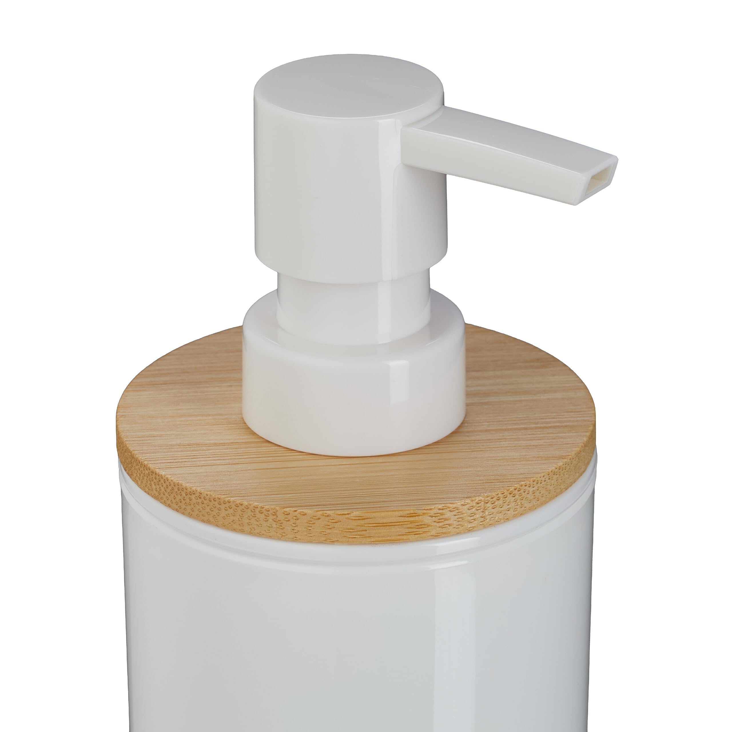 Relaxdays Set Bagno 7 Accessori, Cestino, Scopino WC, Portasapone, Saponetta, Portaspazzolino, Plastica e bambù, Bianco