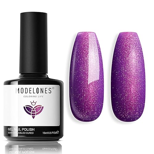 Miniatura 33 de Modelones – Esmalte de gel rosa claro efecto ojo de gato con purpurina holográfica tipo jelly glass, 0.51 onzas líquidas, brillo reflectante