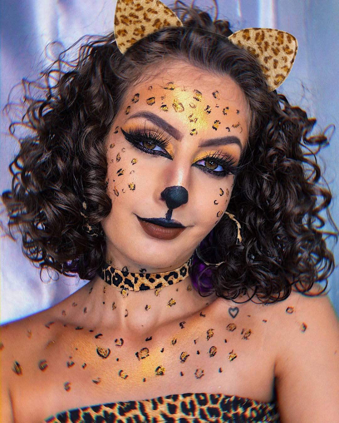 Cheetah Ears Headband with Face Tattoos, Leopard Ears Headband for Women Halloween Cheetah Ear Hairband Leopard Ears Accessories - Image 4