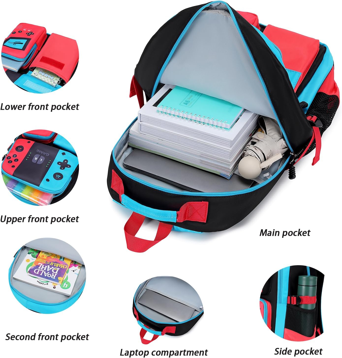 Boys Backpack Kids Bookbag TeensSchool Bag LuminousGame Large capacity bag(1Blue) - Image 4