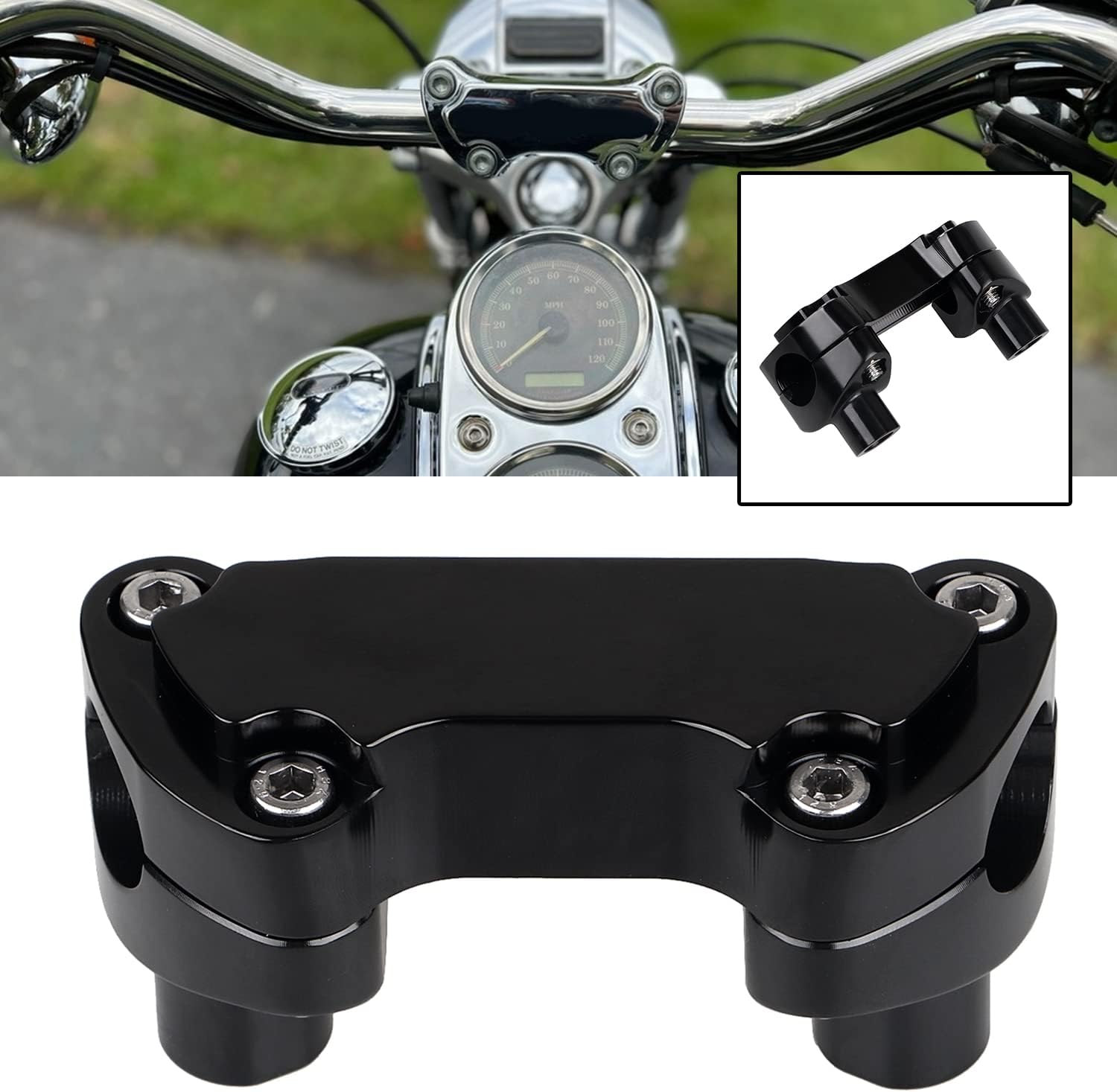 Chrome/Black 1 1/2" Handlebar Risers W/1" Handlebar Top Clamp for Harley 1" Bar Dyna Softail Sportster XL 883 1200