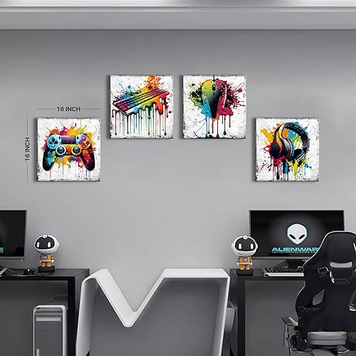 Miniatura 4 de Decoración de pared para videojuegos, graffiti, arte de pared para adolescentes y niños, decoración de sala de juegos, Banksy, Gamepad, auriculares,