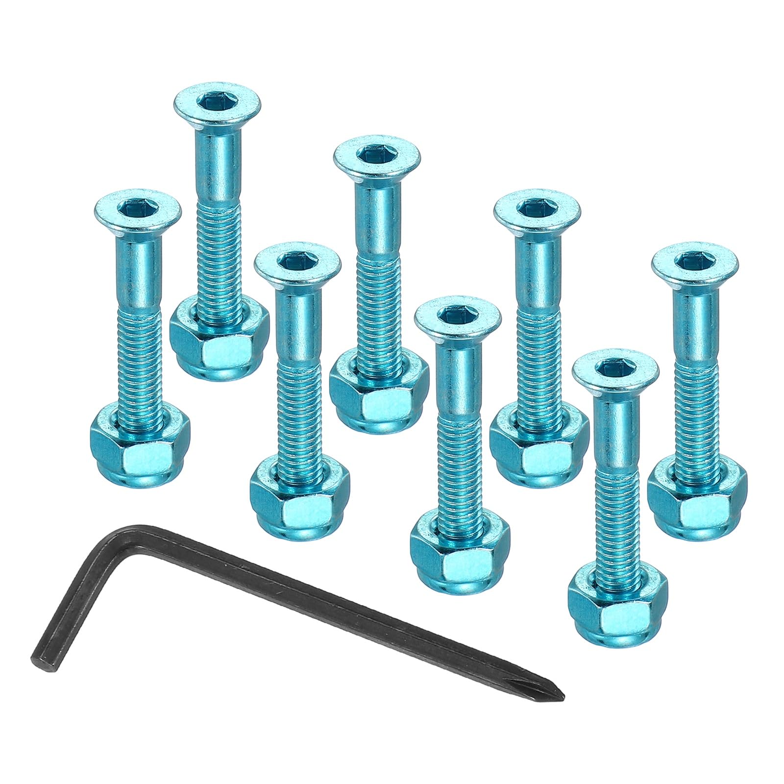 PATIKIL 17 Mm/ 0.7" Skateboard Hardware Kit, 8 Pcs Mounting Screws Bolts Nuts Set with Hex Key for Skateboard Cruiser, Blue