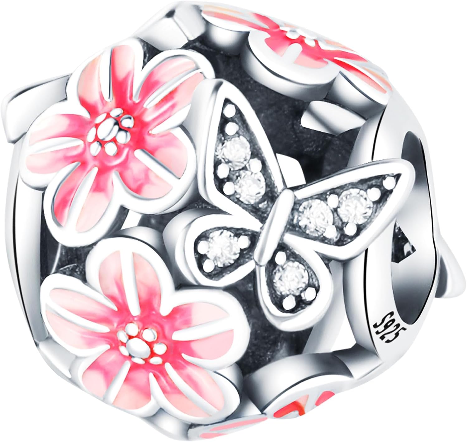 925 Sterling Silver Beads for Bracelets Necklaces, Rose Gold Pink Blossom Cherry Rose Flower Butterfly Star Heart Angel Charms Pendant, Vintage Jewelry Birthday Gift for Women Men Sister Lover