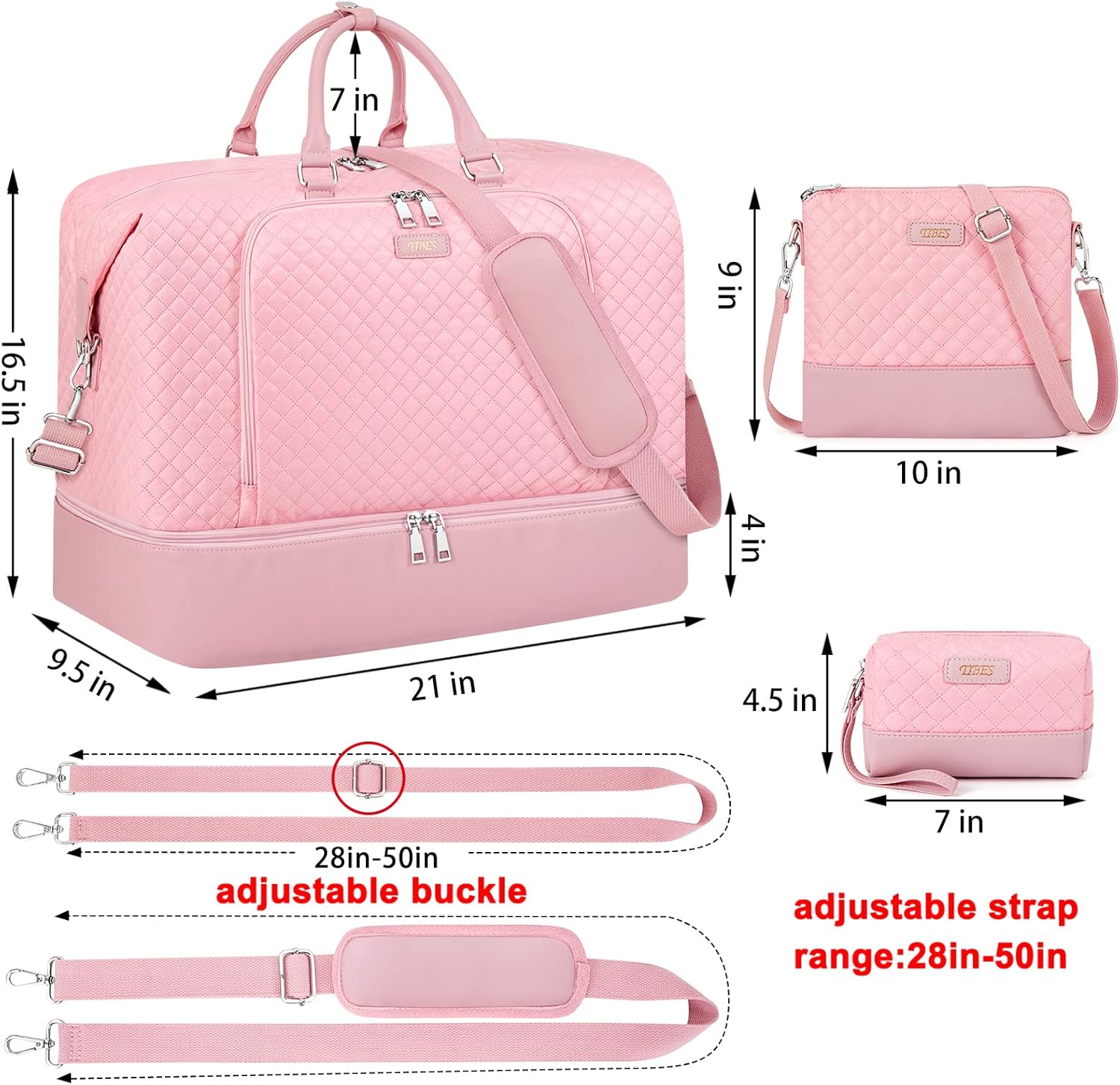 Travel Weekender Bag for Women, 21" Overnight Bag with Shoe Compartment 50L Large Travel Duffel Bag Carry On Tote for Weekend, Overnight, Business Trips, Water Resistant - Image 7