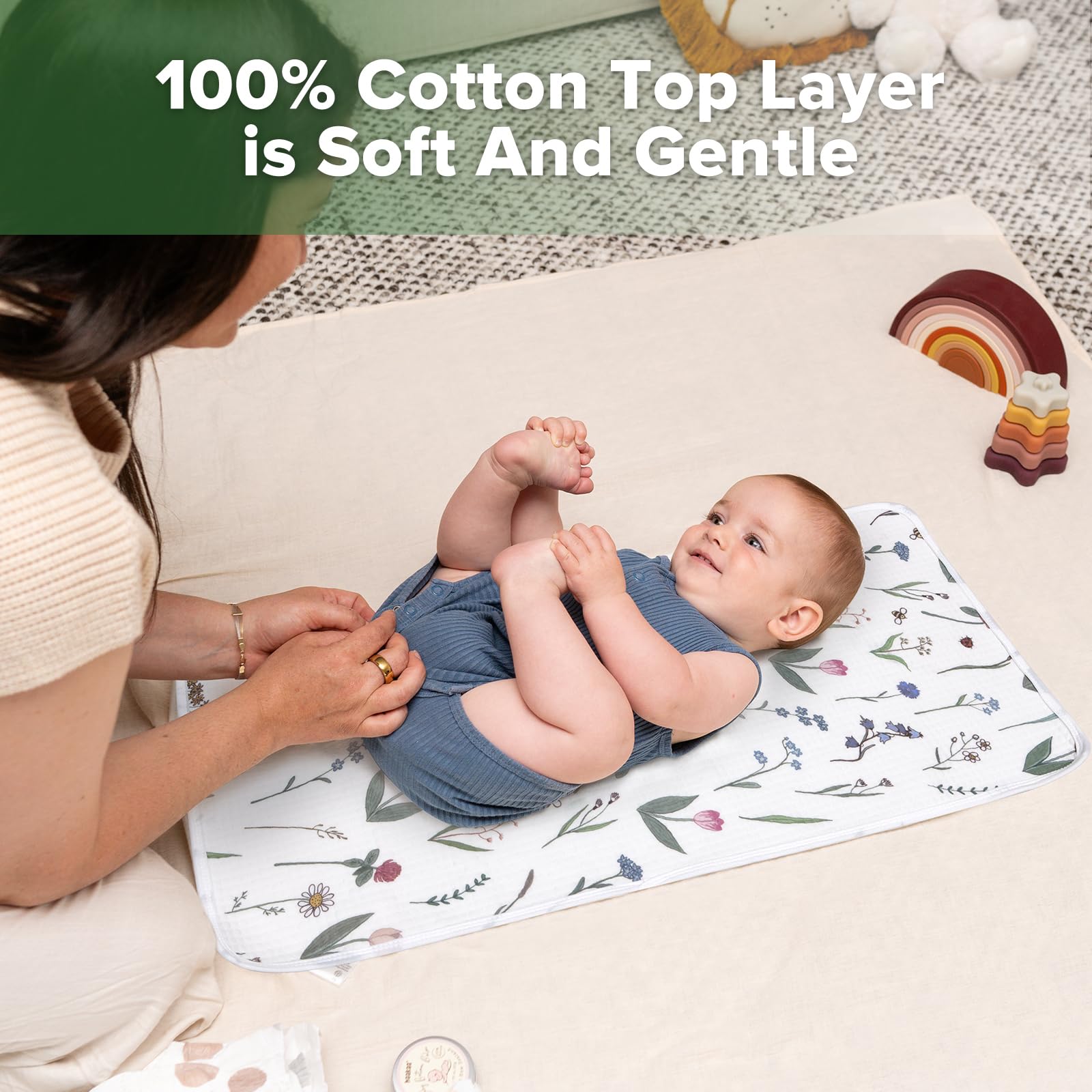 haakaa Waterproof Changing Pad Liners, Portable Baby Changing Pad Cover, Diaper Changing Mat Reusable, 100% Cotton - Image 2