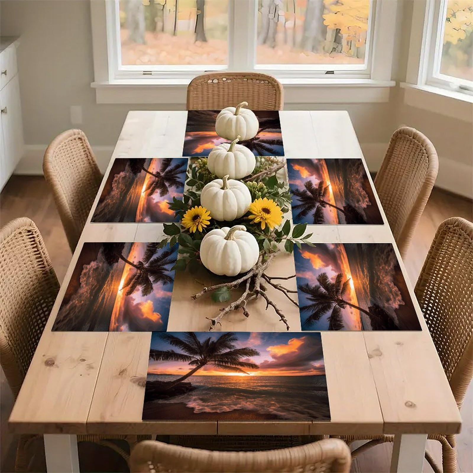 Palm Tree Sunset Beach Placemats Non-Slip Heat Resistant Table Mats Flax Washable Cloth Place Mats Easy to Clean Premium Placemat for Kitchen Dining Table Decor Party Outdoor