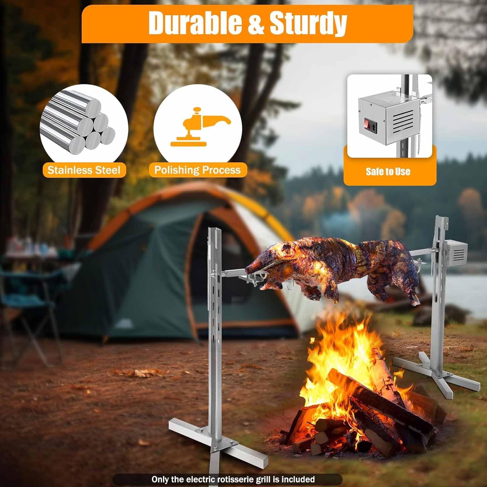 Kit Girarrosto Elettrico Per Barbecue Con Motore, Capacità Di Carico 40 Kg | Girarrosto Automatico In Acciaio Inox Con Motore, Altezza Regolabile, Rotazione A 360°, Per Barbecue,
