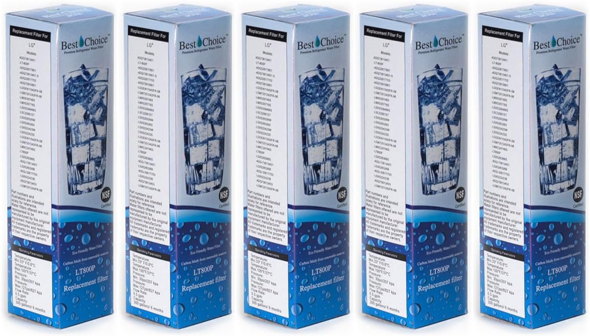 BCF80 Compatible With LG LT800P Certified Refrigerator Replacement Cartridge Fits ADQ73613401, ADQ73613402, Kenmore 9490, 46-9490, 469490 (5-Pack)
