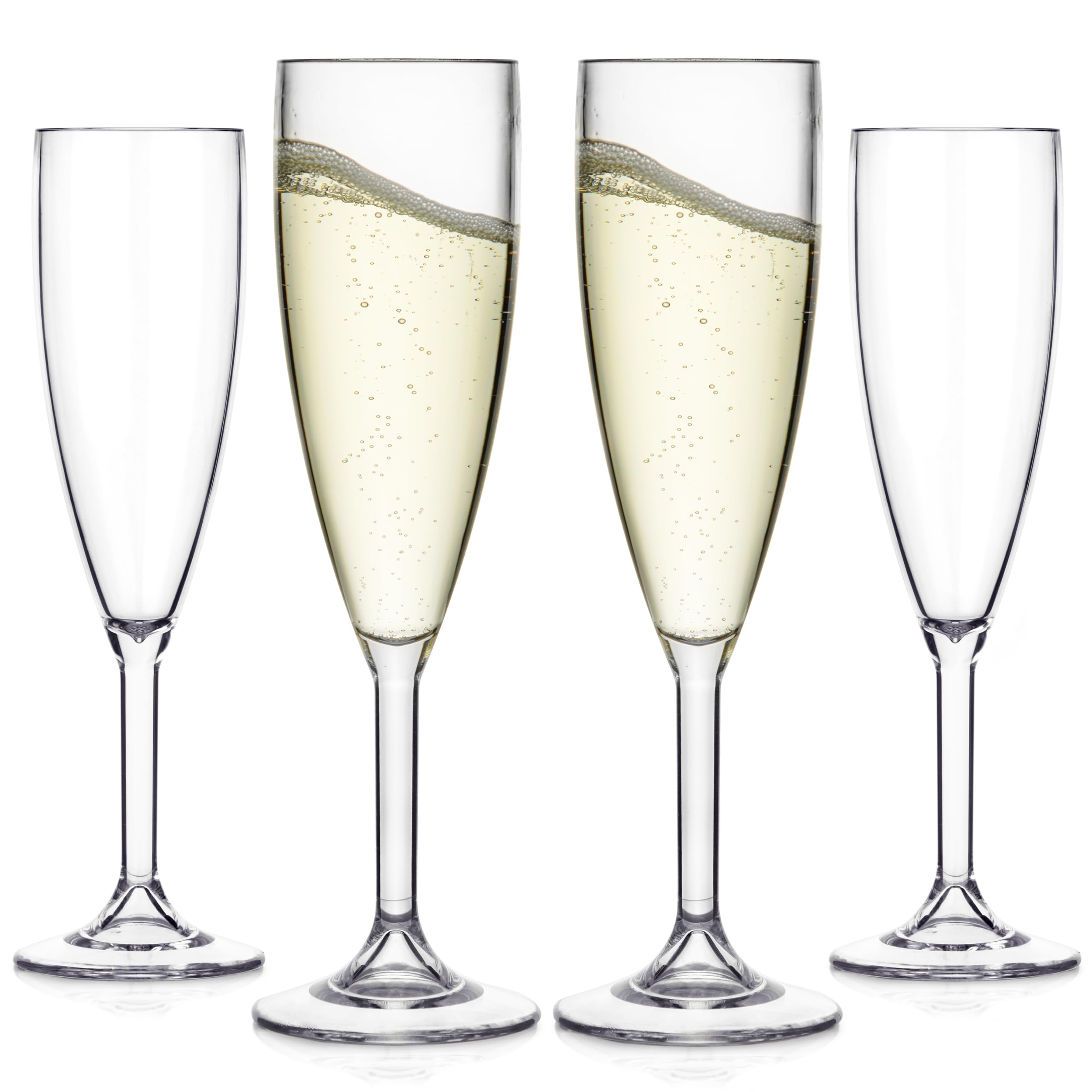 Bestway Set of 4 Unbreakable Champagne Flutes, 187ml Reusable Plastic Glasses for Prosecco, Picnics, Festivals, Camping & Celebrations, BPA-Free, Polycarbonate, Dishwasher Safe
